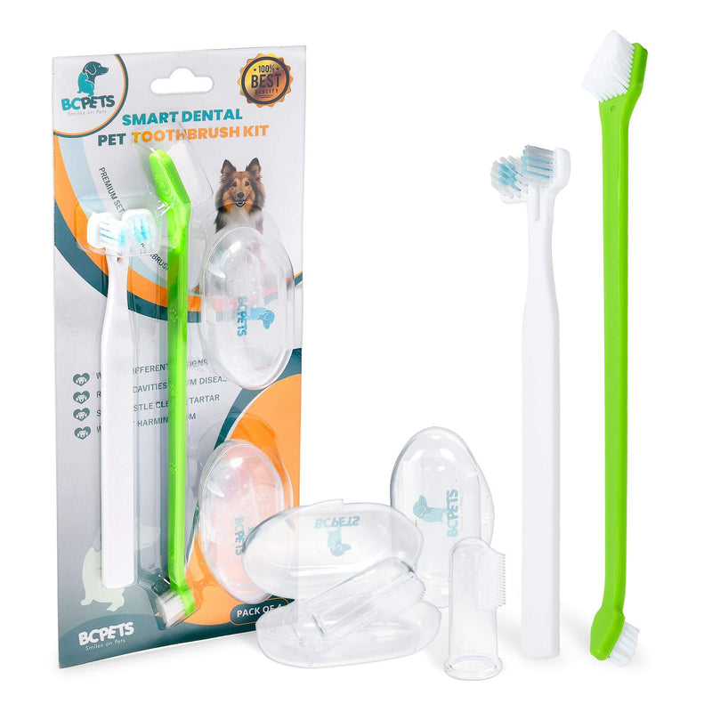 BC Pets Dog Toothbrush for Dogs & Cats - Dog Dental Care Kit with Finger Pet Tooth Brush, 2-Ended Dog Tooth Brush & Dual-Head Puppy Toothbrush - Small, Medium, Large Breed Dog Teeth Cleaning Set Pack of 4 - PawsPlanet Australia