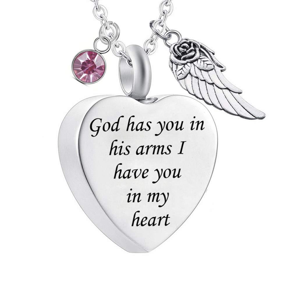 God has You in his arms with Angel Wing Charm Cremation Ashes Jewelry Keepsake Memorial Urn Necklace with Birthstone Crystal October - PawsPlanet Australia