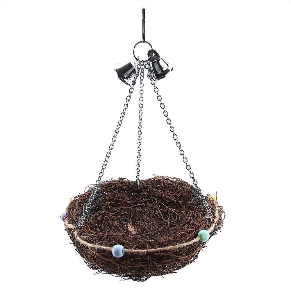 [Australia] - TOPINCN Rattan Straw Parrot Nest Pet Birds Cockatiel Cage Hanging Swing Toy with Bells Hut Tent Bed Birdhouse Parrots Toys 27*12cm 