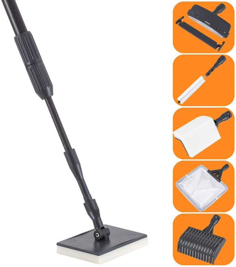 hygger Carbon Fiber 6 in 1 Aquarium Cleaning Tool Kit Algae Scraper Scrubber Pad Sponge Telescopic Handle Fish Tank Brush Cleaner Set for Saltwater Freshwater - PawsPlanet Australia