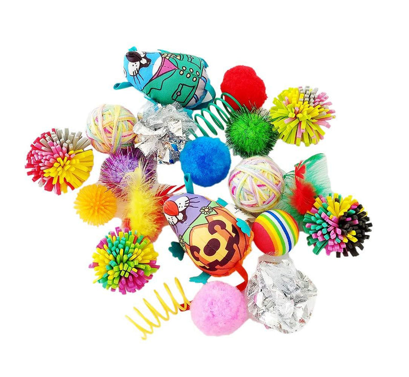 [Australia] - PET SHOW 20pcs/Lot Cats Toys Interactive Balls Variety Pack for Kitten Mice Feather Sparkle Crinkle Ball Bells Spring 