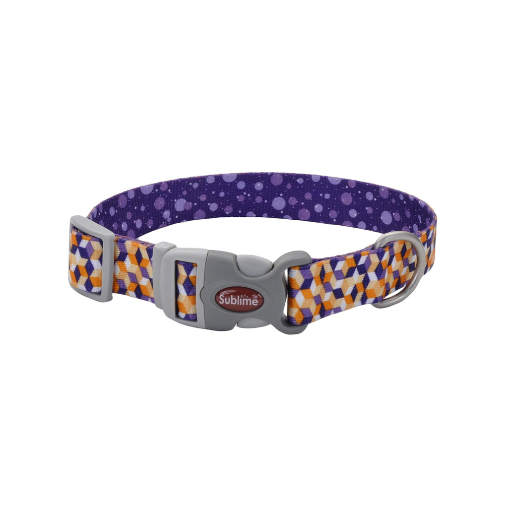[Australia] - Sublime Adjustable Dog Collar, Purple Orange Cubes Pattern, 1" x 12-18" 