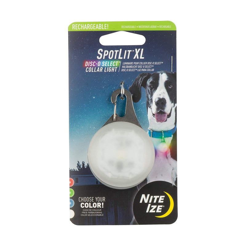 [Australia] - Nite Ize Spotlit XL LED Collar Light, Carabiner Clip Dog Light, USB Rechargeable, Disc-O Select Color-Changing Light 