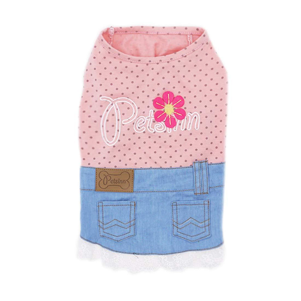 kyeese Dog Dresses Polka Dot Sunflower Girl Dog Shirt with Lace Dog T-Shirt Sleeveless for Small Dogs Denim Style Dog Clothes X-Small (Sunflower) Pink - PawsPlanet Australia