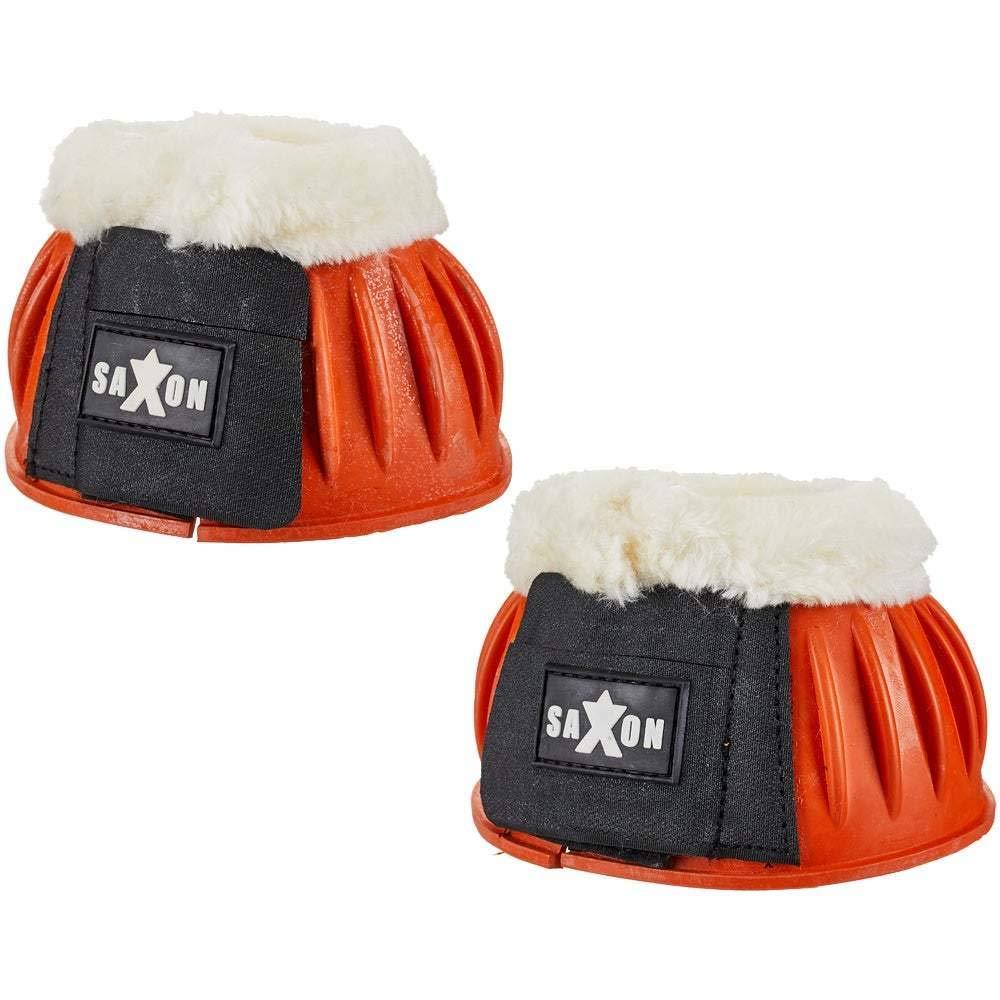 Saxon. Fleece Trim Rubber Bell Boots for Horses Orange/White Full - PawsPlanet Australia