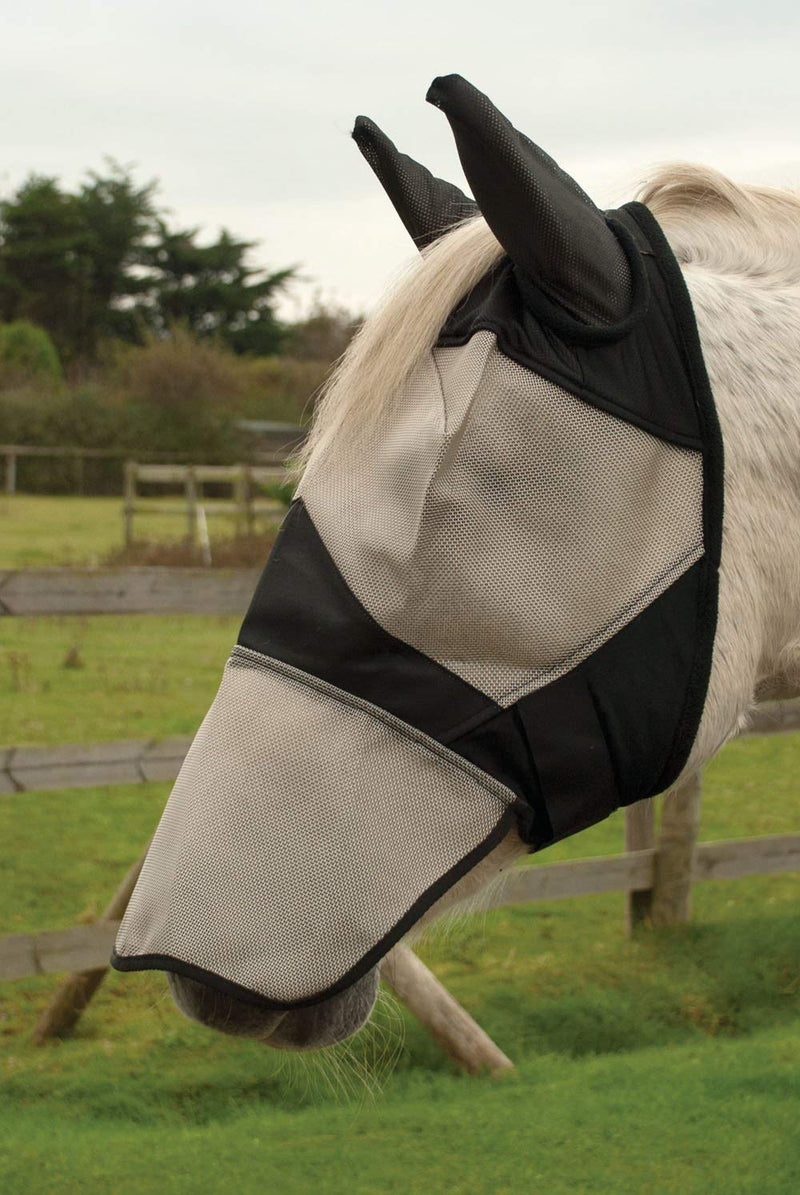 Rhinegold Fly Mask With Ears And Nose Black/Grey Cob - PawsPlanet Australia