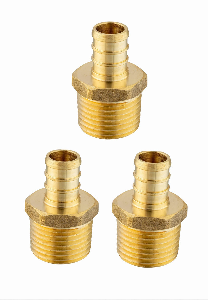 (Pack of 3) EFIELD Pex 3/4 Inch x 3/4 Inch NPT Male Adapter Brass Crimp Fitting (Lead Free) - PawsPlanet Australia