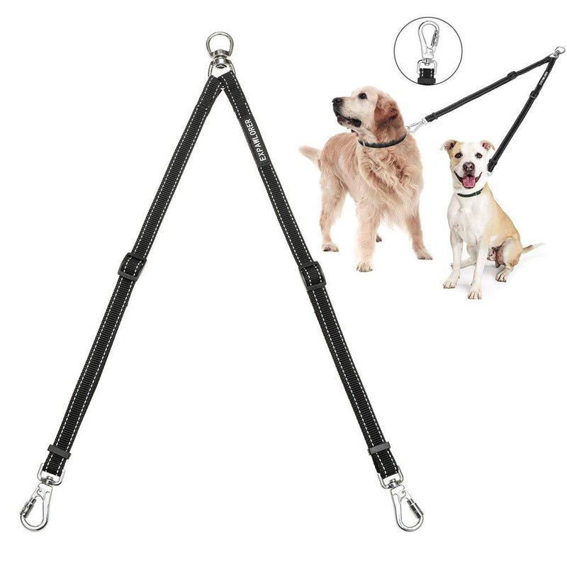 [Australia] - EXPAWLORER Double Dog Leash No Tangle - Adjustable Dog Leash Coupler with Heavy Duty Clips for Two Dogs Walking 