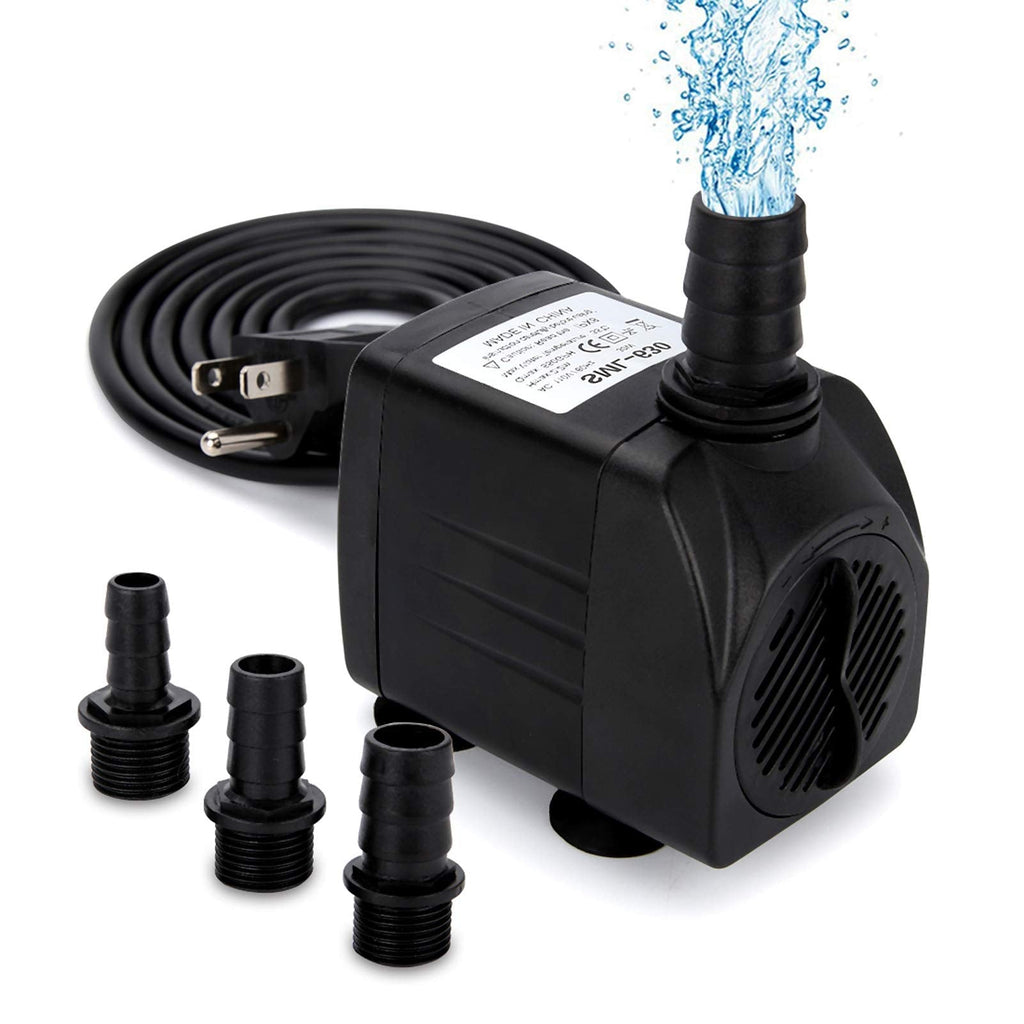 GROWNEER 550GPH Submersible Pump 30W Ultra Quiet Fountain Water Pump, 2000L/H, with 7.2ft High Lift, 3 Nozzles for Aquarium, Fish Tank, Pond, Hydroponics, Statuary - PawsPlanet Australia