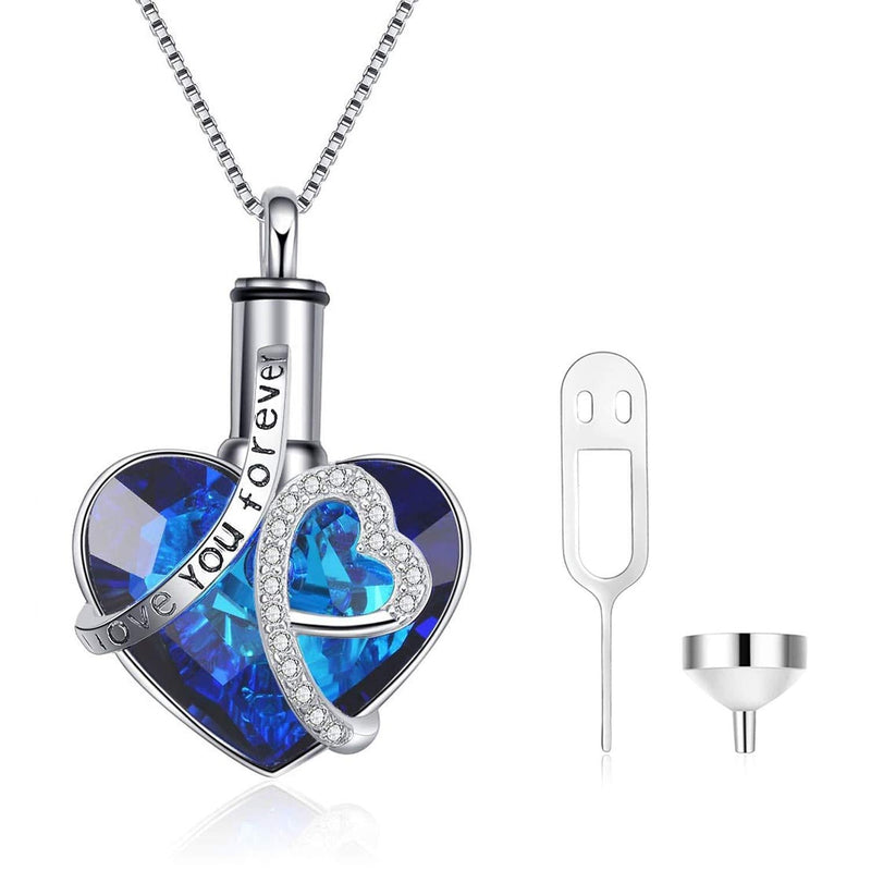 AOBOCO Heart URN Necklace S925 Sterling Silver Cremation Necklace for Ashes Embellished with Crystals from Austria, Fine Keepsake Memorial Jewelry for Ashes (Package including a Necklace/Pin/Funnel) A1 I love you forever - Classic - PawsPlanet Australia