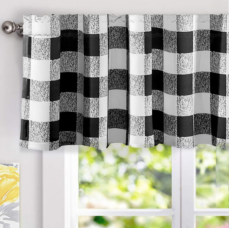 DriftAway Buffalo Checker Pattern Lined Blackout Thermal Insulated Energy Saving Rod Pocket Window Curtain Valance 52 Inch by 18 Inch Plus 2 Inch Header Black 52"X18" - PawsPlanet Australia