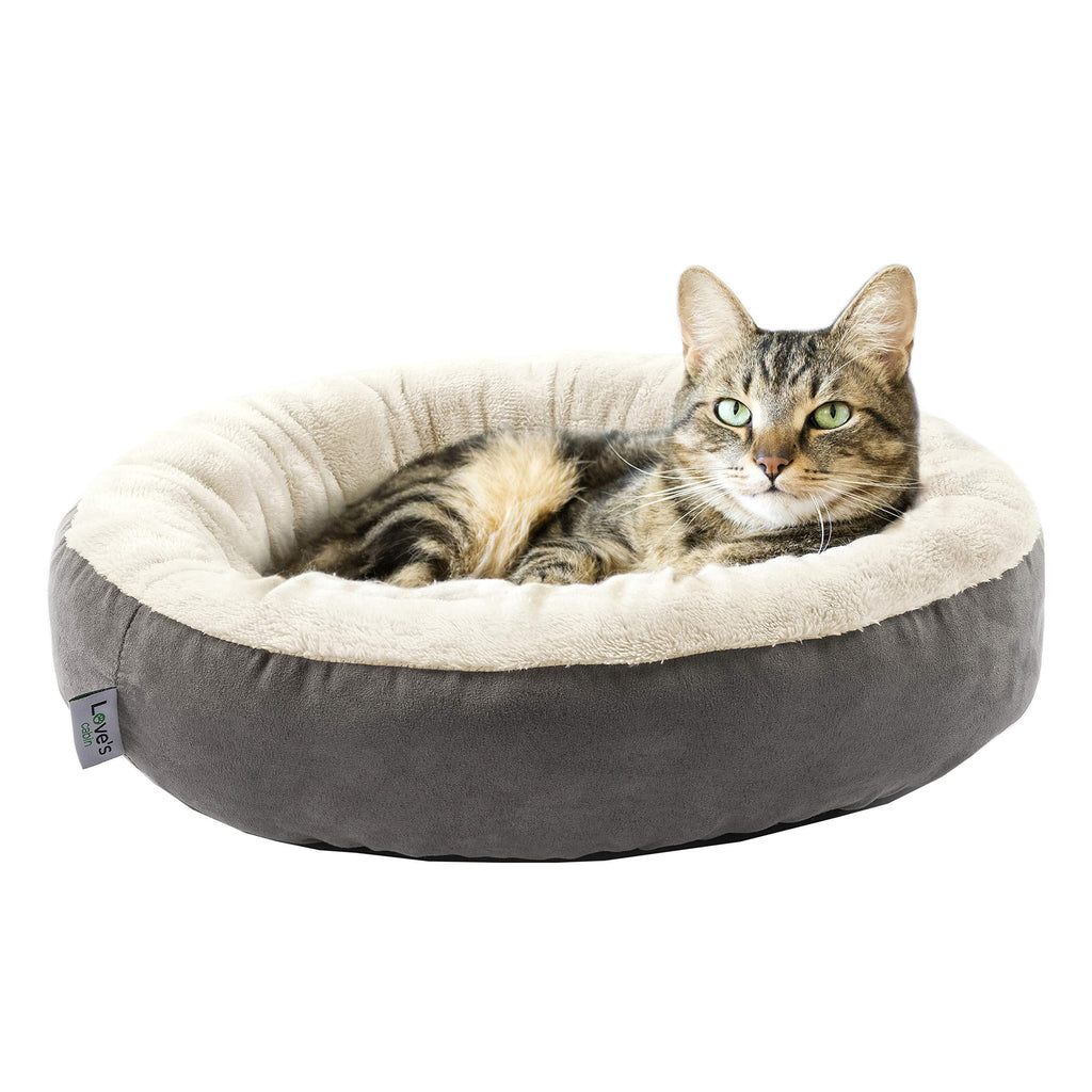 [Australia] - Love's cabin Round Donut Cat and Dog Cushion Bed, 20in Pet Bed For Cats or Small Dogs, Anti-Slip & Water-Resistant Bottom, Super Soft Durable Fabric Pet Supplies, Machine Washable Luxury Cat & Dog Bed L Donut Grey 