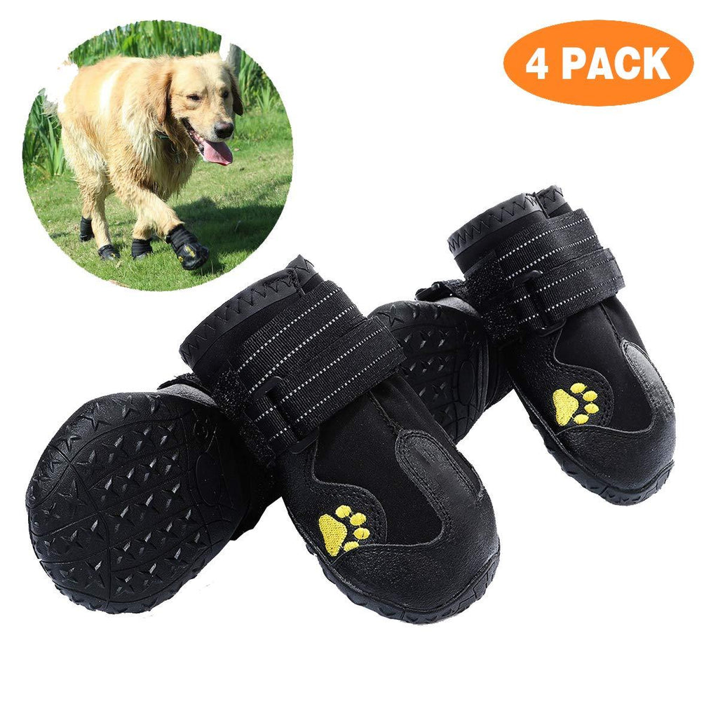 PG.KINWANG Dog Boots Waterproof Shoes for Medium to Large Dogs with Reflective Velcro Rugged Anti-Slip Sole Pet Paw Protectors Labrador Husky Black 4 Pcs Size 6: 2.9''x2.5'' - PawsPlanet Australia
