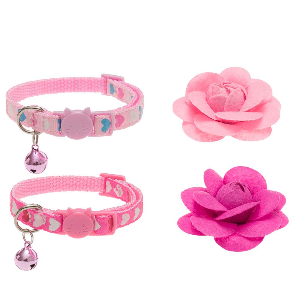 PUPTECK 2pcs Spring Cat Collar with Removable Accessories, Sweet Flower Pattern, Adjustable Breakaway Kitten Collars with Bells Pink - PawsPlanet Australia