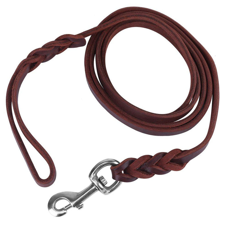 Smandy Leather Dog Lead Braided Brown Leather Pet Leash Dog Training Lead Rope Pet Walking Leads for Medium Large Dogs (6.89ft) 2.1m - PawsPlanet Australia