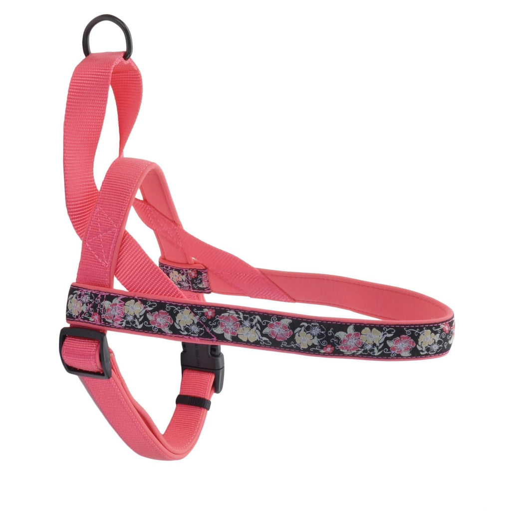 [Australia] - Coastal Pet Ribbon Weave Dog Harness, Pink Yellow Flowers on Black Pattern, Medium, 22-28" 