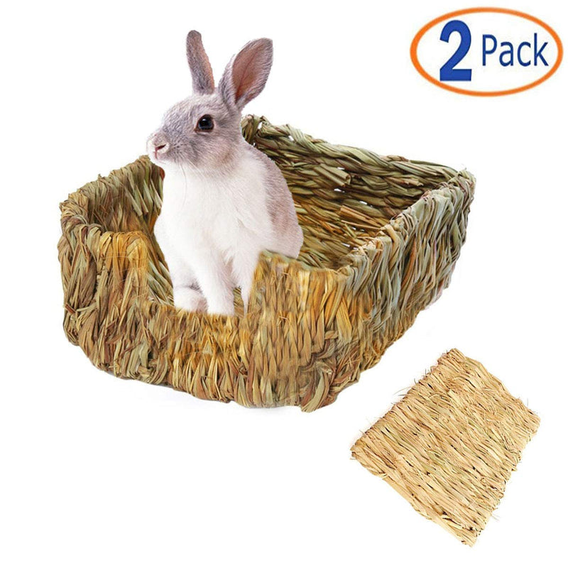 [Australia] - Tfwadmx Rabbit Grass Bed, Natural Straw Woven Grass Bed Bunny Chew Toys Hay Mat for Rabbit Hamster Gerbil Chinchilla Guinea Pig Mice Other Small Animals (2 Pcs) 