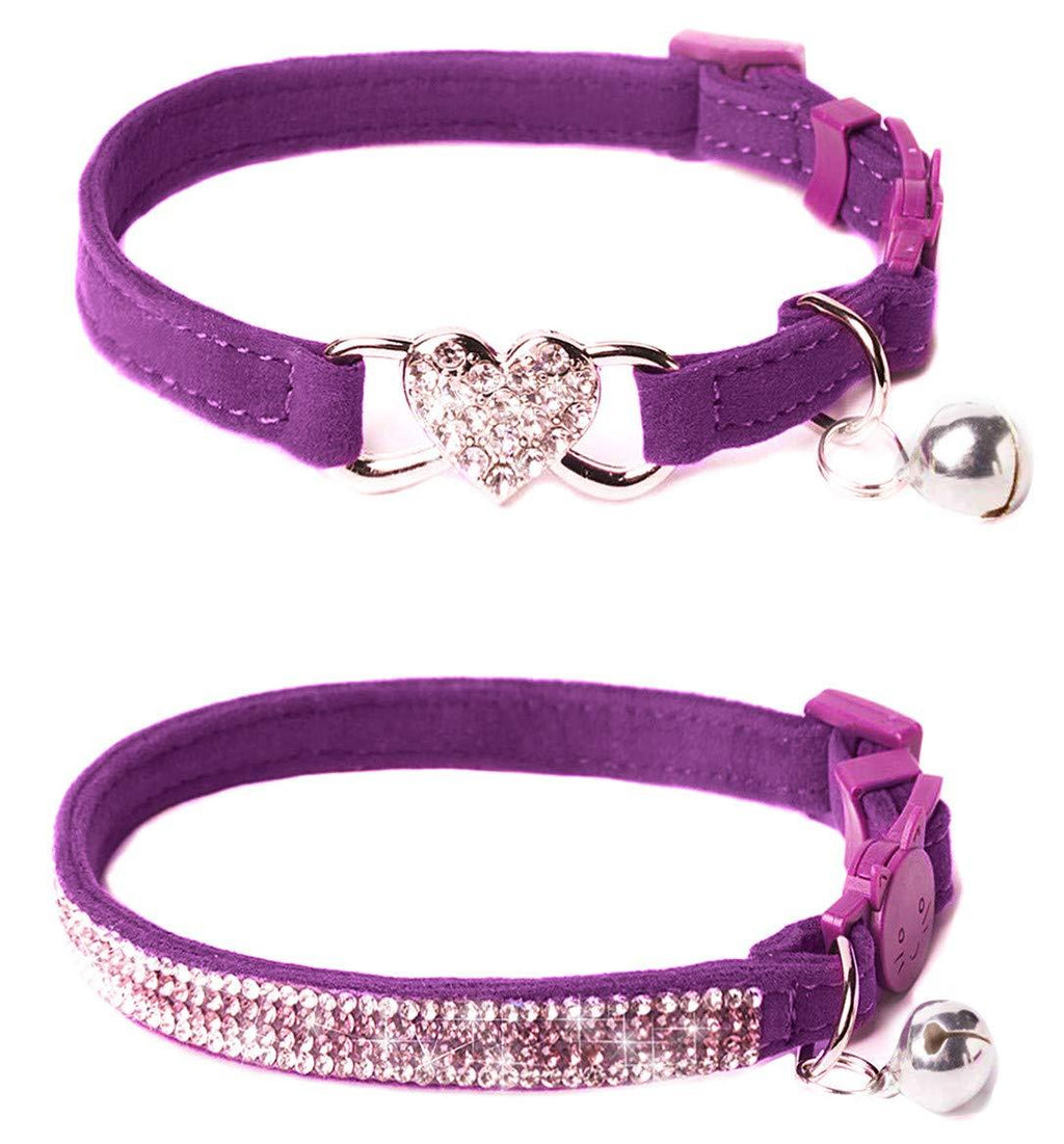 BoomBone Rhinestone Cat Breakaway Collar Pack of 2 Purple Kitten Collars with Bell - PawsPlanet Australia