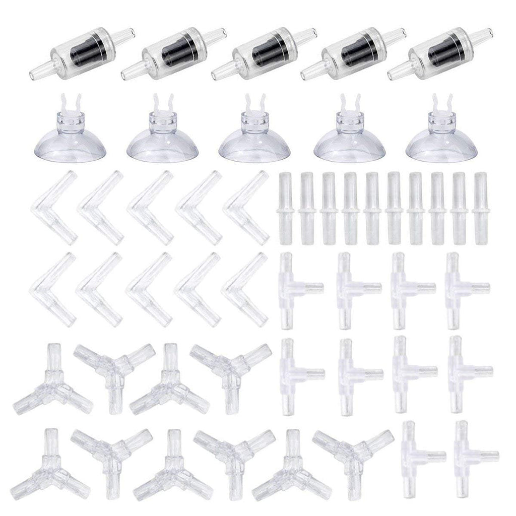 [Australia] - Asayu 40 Pieces Aquarium Air Valve Connector Plastic Inline Tubing, and 5 Pieces Suction Cups 5 Pieces Check Valve 