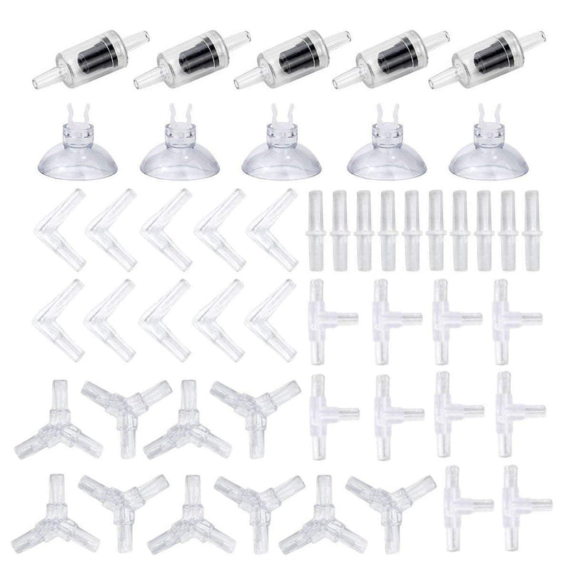 [Australia] - Asayu 40 Pieces Aquarium Air Valve Connector Plastic Inline Tubing, and 5 Pieces Suction Cups 5 Pieces Check Valve 