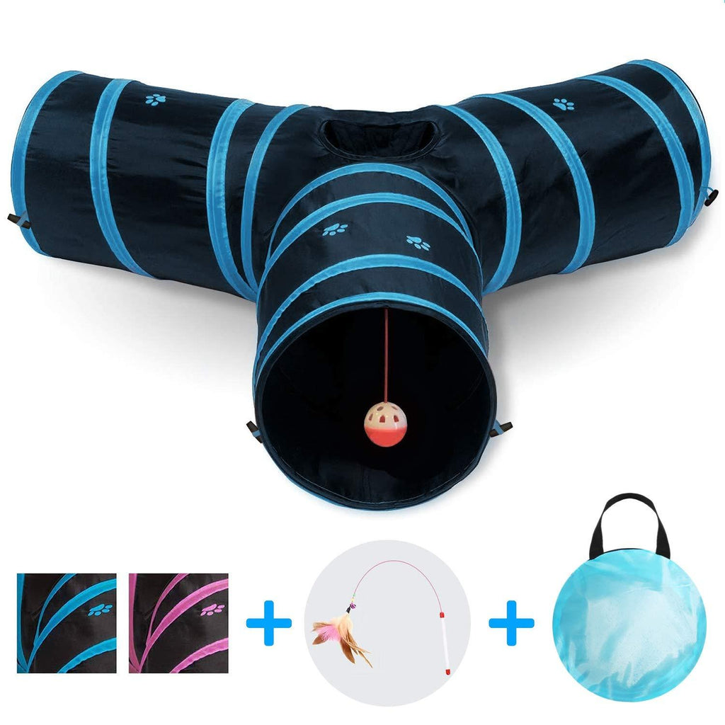 [Australia] - All Prime Cat Tunnel - Also Included is a ($5 Value) Interactive Cat Toy - Toys for Cats - Cat Tunnels for Indoor Cats - Cat Tube - Collapsible 3 Way Pet Tunnel - Great Toy for Cats & Rabb Blue 