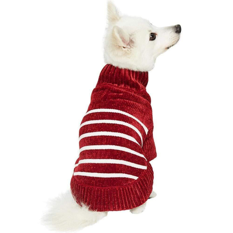 Blueberry Pet 6 Colors Cozy Soft Chenille Classy Striped Dog Sweaters Back Length 10" Burgundy Red - PawsPlanet Australia