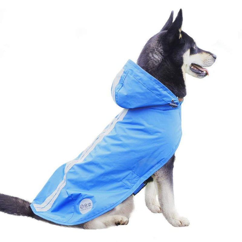 [Australia] - Nourse CHOWSING Dog Raincoat Lightweight Waterproof Dog Raincoats, with Reflective Safety Strip & Leash Hole Raincoat, for Large & Medium Dogs Blue (L) L- Up to 44 LBS 
