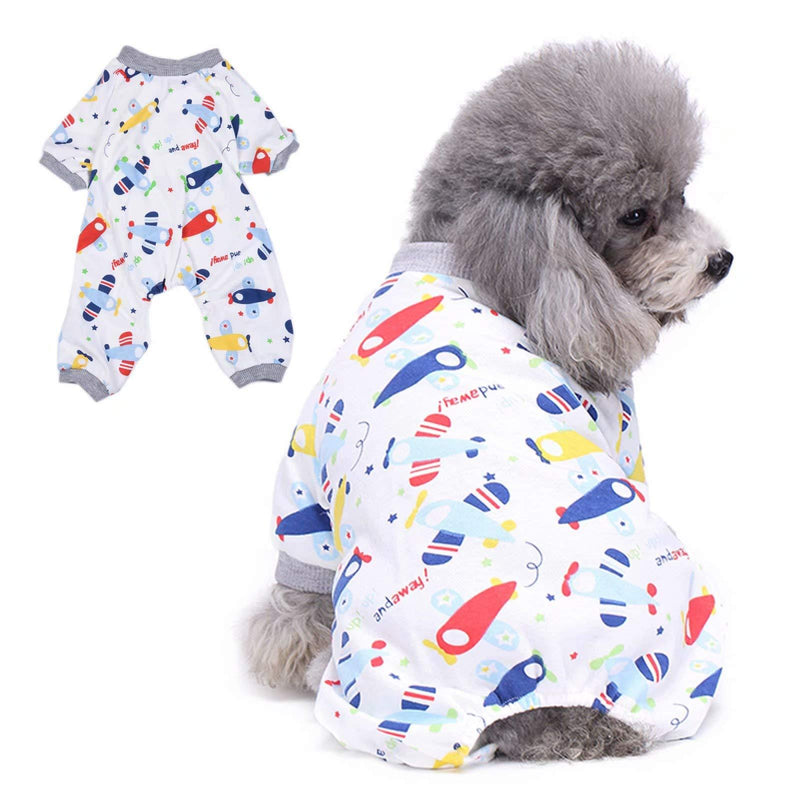 [Australia] - Zoyee Cotton Dog Pajamas Puppy Jumpsuit Dog Shirt for Small Medium Dogs Cats Large(Back 11.8" Chest 16.5") Plane 