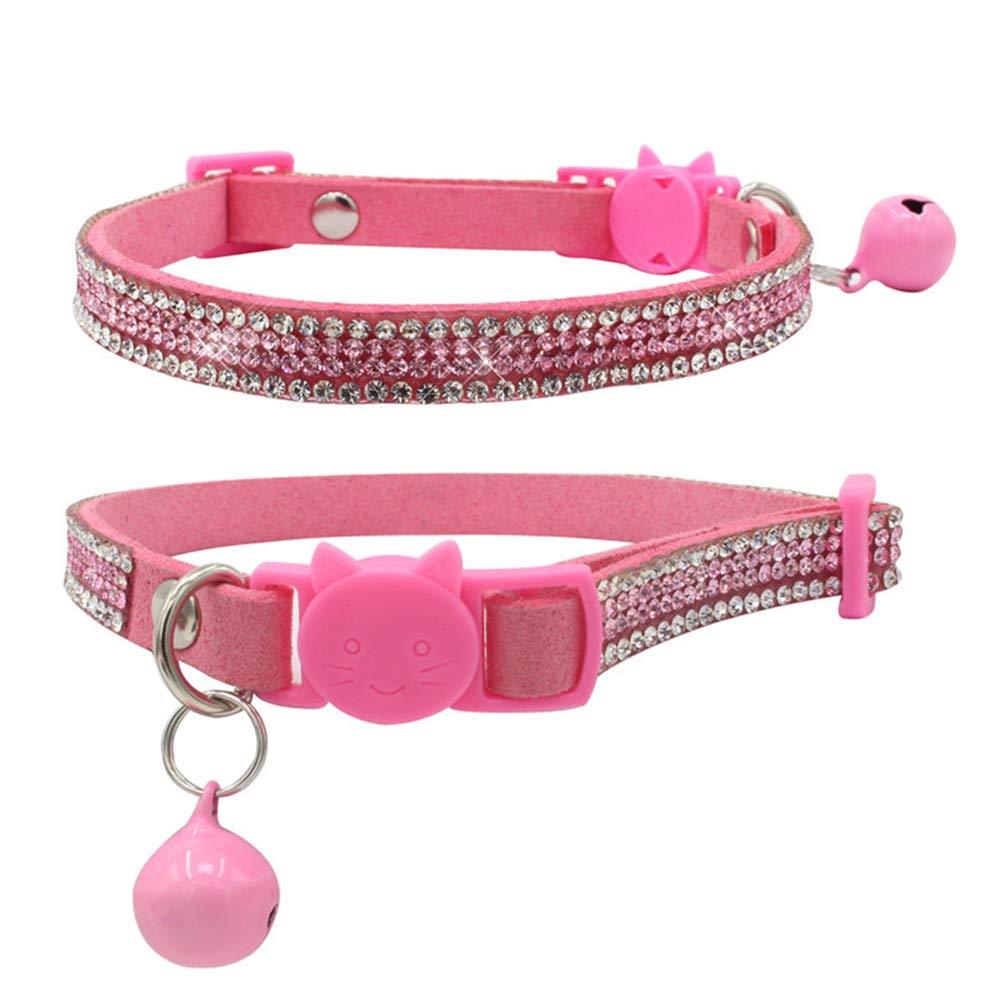 [Australia] - DAIHAQIKO Premium Rhinestone Cat Collar with Bell Adjustable Breakaway Pet Cats Kittens Collar XS: Adjustment Range 7.8" - 9.8" Pink 