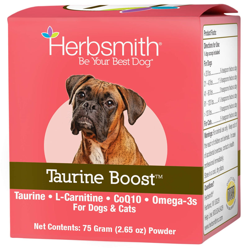 Herbsmith Taurine Boost - Cardiac and Heart Support for Dogs and Cats - Taurine Supplement for Dog and Cat Heart Health 75g Powder - PawsPlanet Australia