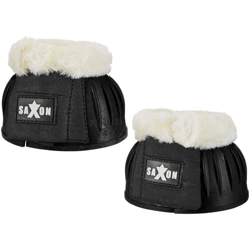 Saxon. Fleece Trim Rubber Bell Boots for Horses Black/White Cob - PawsPlanet Australia