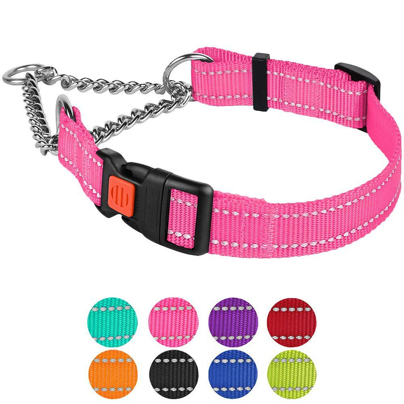 [Australia] - CollarDirect Reflective Dog Collar Martingale Collars Side Release Buckle Chain Training Adjustable Pet Choke Collars M, Neck Size 14"-17" Pink 