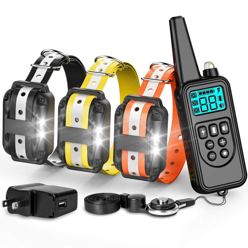 [Australia] - F-color Dog Training Collar, with Remote 865 Yards Reflective Strap Shock Collar for Dogs, Small Medium Large Dogs Breed, with Light Beep Vibration Shock, Waterproof Dog Shock Collar for 3 Dogs 