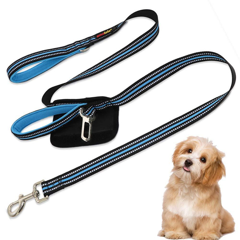[Australia] - amololo Dog Seat Belt - Double Handles Dog Leash with Soft Padded for Traffic Safety Control - for Medium to Large Dogs Reflective Strip Durable Nylon Safety Belt L 