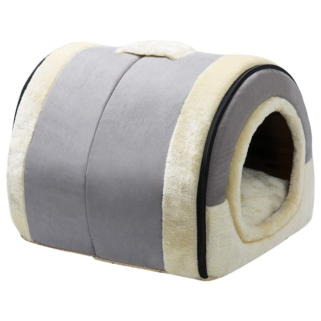 [Australia] - Hollypet Suede Self-Warming 2 in 1 Foldable Cave House Shape Nest Pet Sleeping Bed for Cats and Small Dogs, Baby Gray 