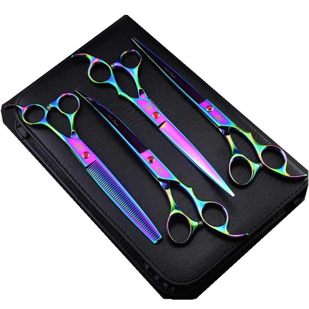 [Australia] - Purple Dragon 8 Inch Professional Pet Grooming Scissors Sets Dog Grooming Shear 1 Pc STRAIHT & 1 PcTHINNING & 2 Pcs Curved Scissors Multicolor 