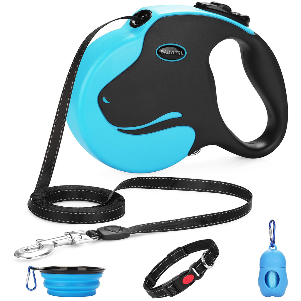 [Australia] - BABYLTRL Upgraded Retractable Dog Leash, 360° Tangle-Free Dog Walking Leash for Heavy Duty up to 110lbs, 16ft Strong Reflective Nylon Tape with Anti-Slip Handle, One-Handed Brake, Pause, Lock Blue 