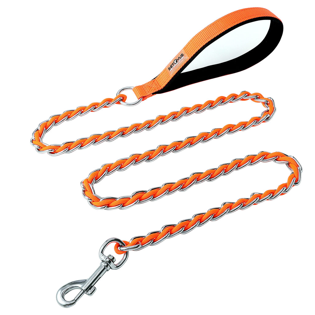 Chewy Dog Leash, 4FT/5.2FT Anti-bite Leash, Heavy Metal Dog Leash, Strong and Comfortable Padded Handle, Suitable for Medium-Sized Dogs, Large Dogs, Suitable for Walking Training (Orange, 4FT) Orange - PawsPlanet Australia