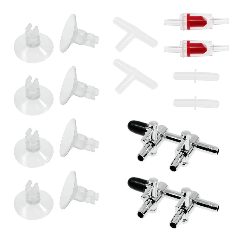 [Australia] - Waycreat 2-Way Aquarium Air Flow Control Lever Valve Distributor Accessories Set with Check Valve, T & Straight Connector and Suction Cups 