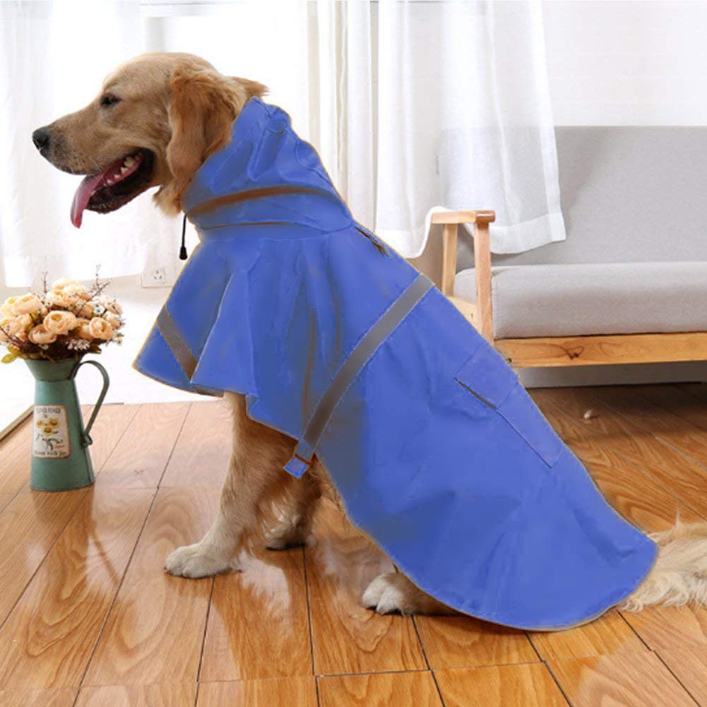 NACOCO Large Dog Raincoat Adjustable Pet Water Proof Clothes Lightweight Rain Jacket Poncho Hoodies with Strip Reflective Medium (Pack of 1) Blue - PawsPlanet Australia