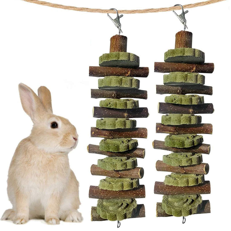 Bunny Chew Toys for Teeth Grinding, Chinchilla Treats Organic Bamboo Sticks Natural Fruitwood Branches for Rabbits Guinea Pigs Hamsters (Fruitwood Sticks+Alfalfa Cakes) 2pcs - PawsPlanet Australia