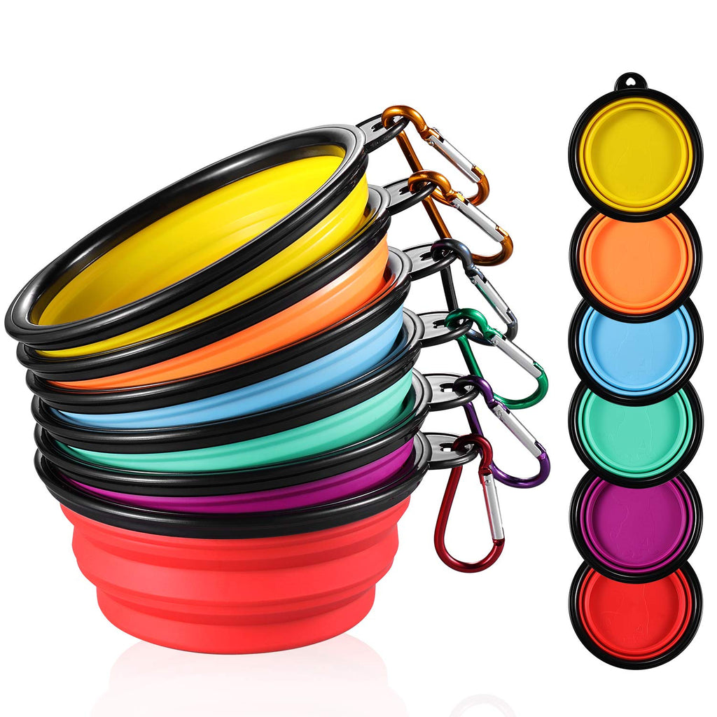 ME.FAN Collapsible Dog Bowl Travel Portable Dog Bowl(12oz) Silicone Foldable Travel Bowl/Pet Food Bowl/Cat Water Bowl/Silicone Pet Expandable Bowls + Carabiners Per Set 6 Pack-12oz-Black Rimmed - PawsPlanet Australia