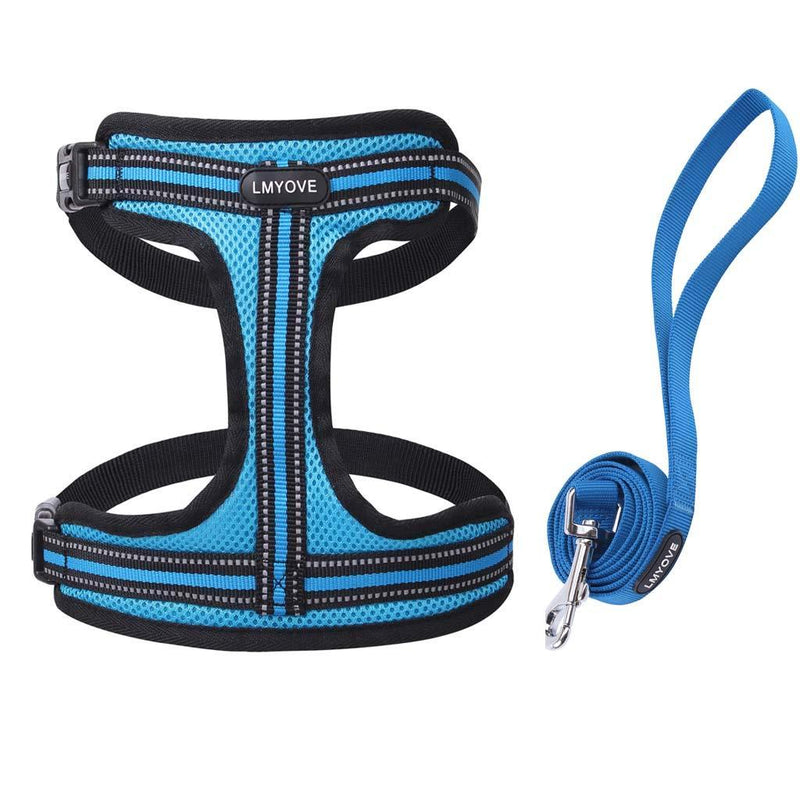 [Australia] - LMYOVE Dog Harness with Leash, Reflective Adjustable Vest Harness for Dogs Large Blue 