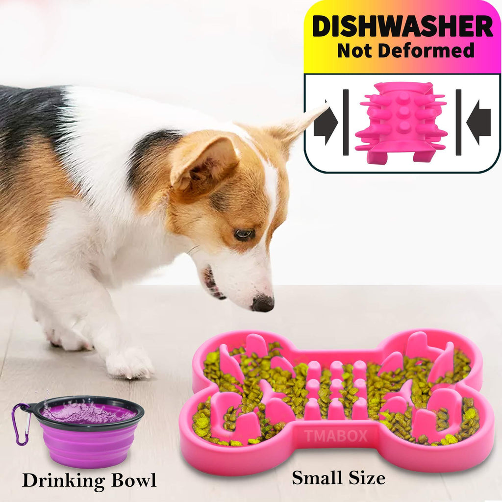 [Australia] - TMABOX Slow Feeder Dog Bowl,Fun Feeder Dog Cat Bowls, Stop Bloat Dog Puzzle Maze Bowl,Food Grade Elastic Silicone, High-Strength Tearing, No Deformation, Easy to Clean, Dishwasher Available Small Dog Pink Silicone 