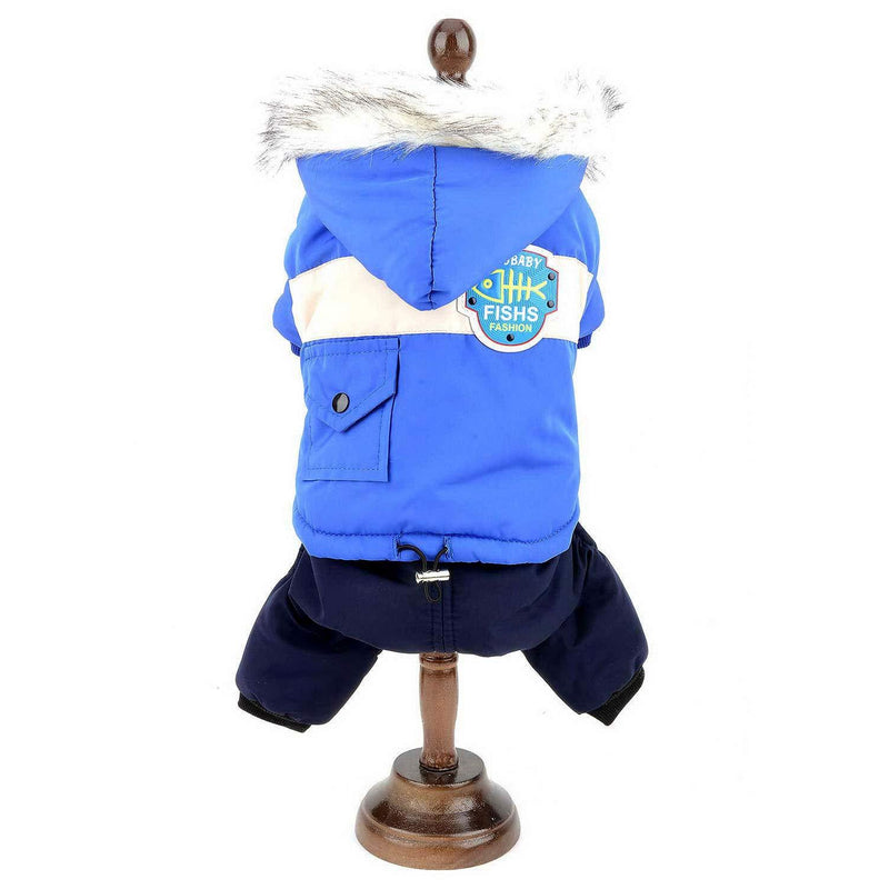 [Australia] - SMALLLEE_LUCKY_STORE Dog Onesie Heavy Coat Outerwear Parka Warm Cute Chihuahua Clothes for Small Dogs Blue L 