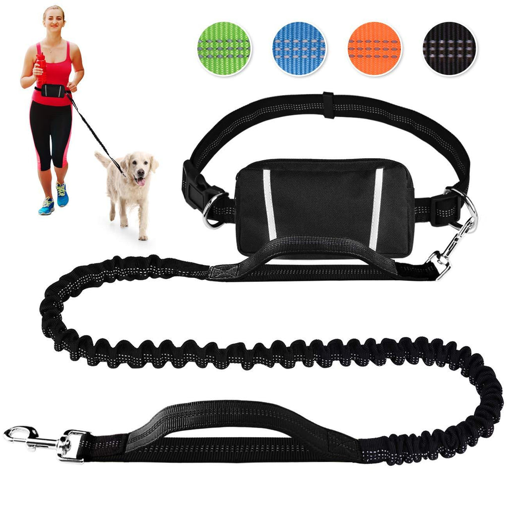 [Australia] - LANNEY Hands Free Dog Leash for Running Walking Jogging Training Hiking, Retractable Bungee Dog Running Waist Leash for Medium to Large Dogs, Adjustable Waist Belt, Reflective Stitches, Dual Handle Black/Black (Waist Belt with Detachable Pouch) 