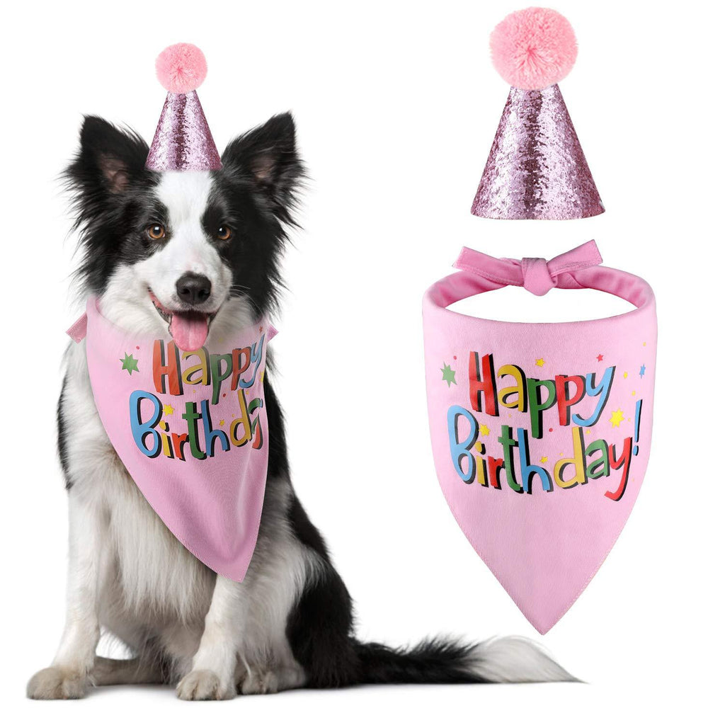 Blaoicni Dog Birthday Bandana Hat Scarf Party Supplies pink-girl - PawsPlanet Australia