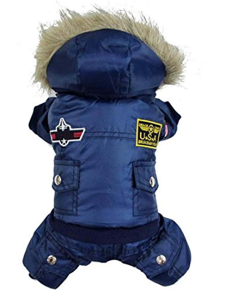 Morezi Small Dog Apparel Airman Fleece Winter Coat Snowsuit Hooded Jumpsuit Waterproof (This Style Run Small, pls take a Measure of Your furbaby and Choose one Size Larger) - Blue - Medium - PawsPlanet Australia