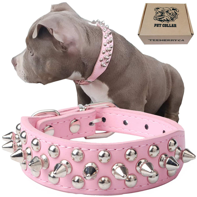 [Australia] - teemerryca Adjustable Leather Spiked Studded Dog Collars with a Squeak Ball Gift for Small Medium Large Pets Like Cats/Pit Bull/Bulldog/Pugs/Husky XL(17.7"-20.5" / 45cm-52cm) PINK 