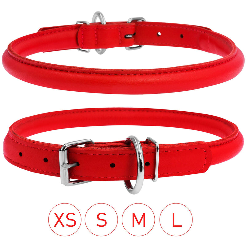 [Australia] - WAUDOG Rolled Leather Dog Collar for Small Medium Large Pets Puppy - Durable Steel D-Ring and Metal Buckle - Bright, Comfortable Accessory for Small Large Dog Collars Red Plus Neck Size 8"-9 7/8" * 5/16" Wide 